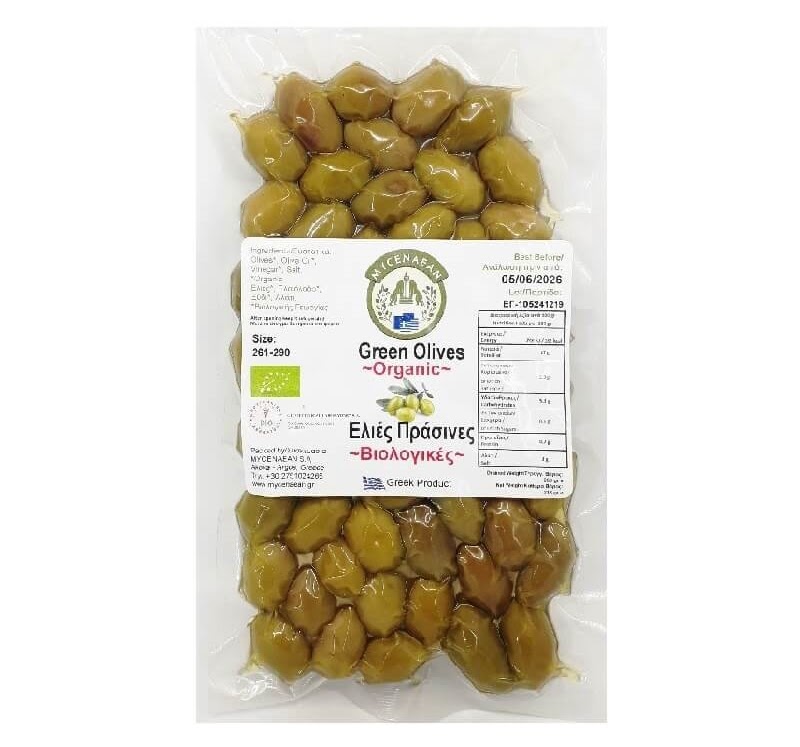 Βιολογικές ελιές πράσινες σε ελαιόλαδο vacum 200g