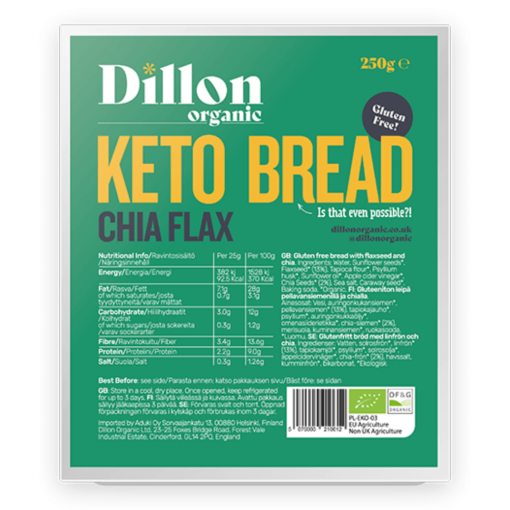 Ψωμί ΚΕΤΟ με Λιναρόσπορους και σπόρους CHIA 250gr