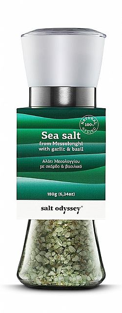 Αλάτι με Σκόρδο και Βασιλικό σε μύλο Salt Odyssey / 180gr