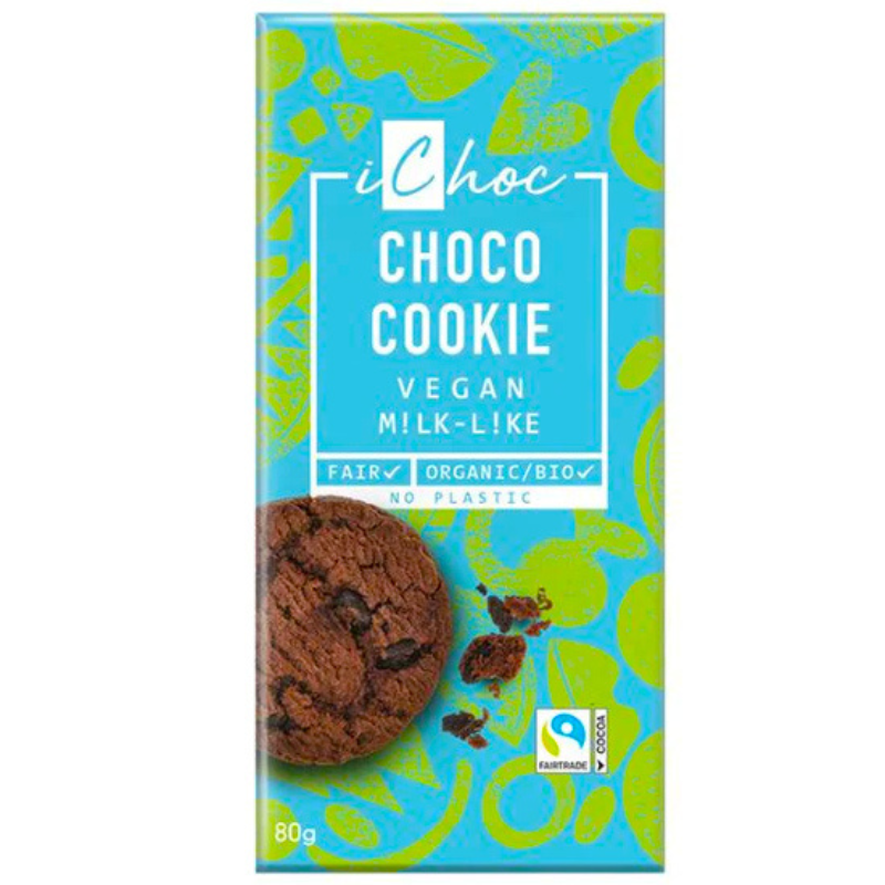 Βιολογική,Vegan Σοκολάτα Γάλακτος με Μπισκότο Κακάο 80gr