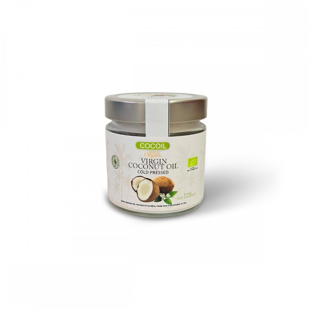 Coconut Extra Virgin Raw Oil, σε γυάλινο βάζο 210gr