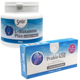 Smile Πακέτο Προσφοράς με L-Glutamine Plus 250 gr & Δώρο Probio 45B, 10caps