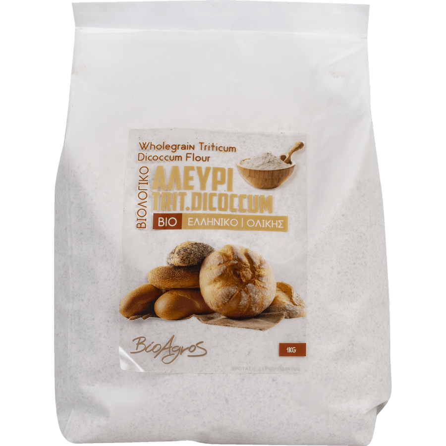 Αλεύρι Δίκοκκου Σίτου Ολικής Άλεσης Ελληνικό ΒΙΟ 1kg